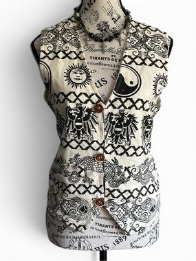 Vintage 90s Alma Celestial Sun Moon Dragon Cotton Vest Boho Whimsigoth Large